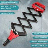 Folding Rivet Gun Tool Kit with 5 Nozzles for Metal Wood Plastic Repairs
