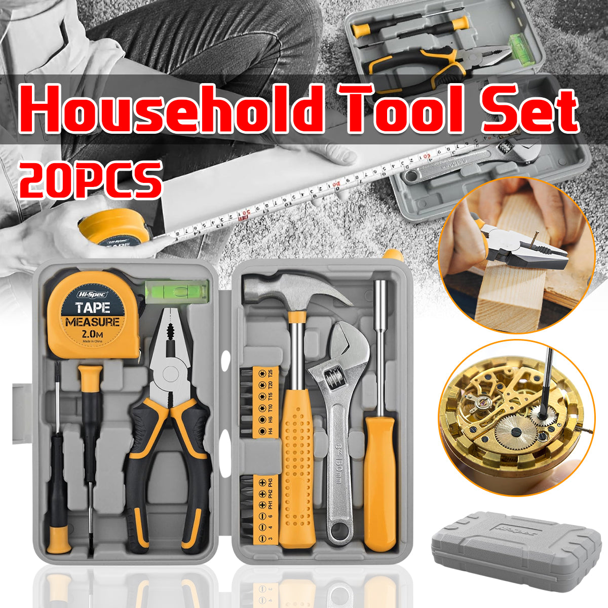 20PCS Home Repair Tool Kit with Wrench Hammer and Bits