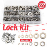 800PCS M4–M12 Stainless Steel Flat Spring Washer Kit