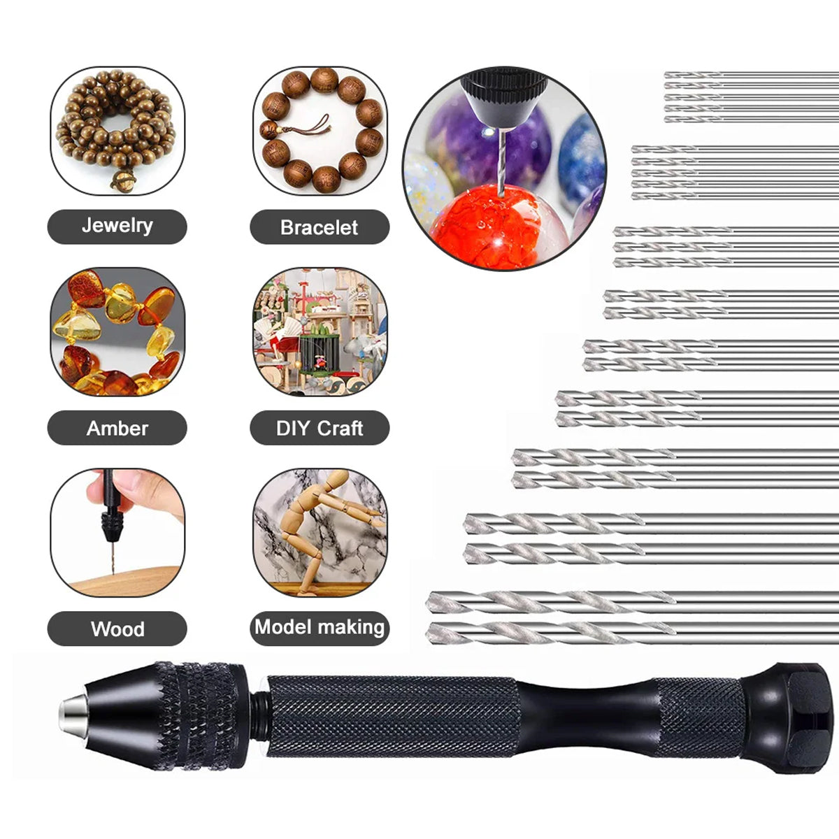 Mini Hand Drill Vise Twist Bits Woodworking Precision 49PCS Set