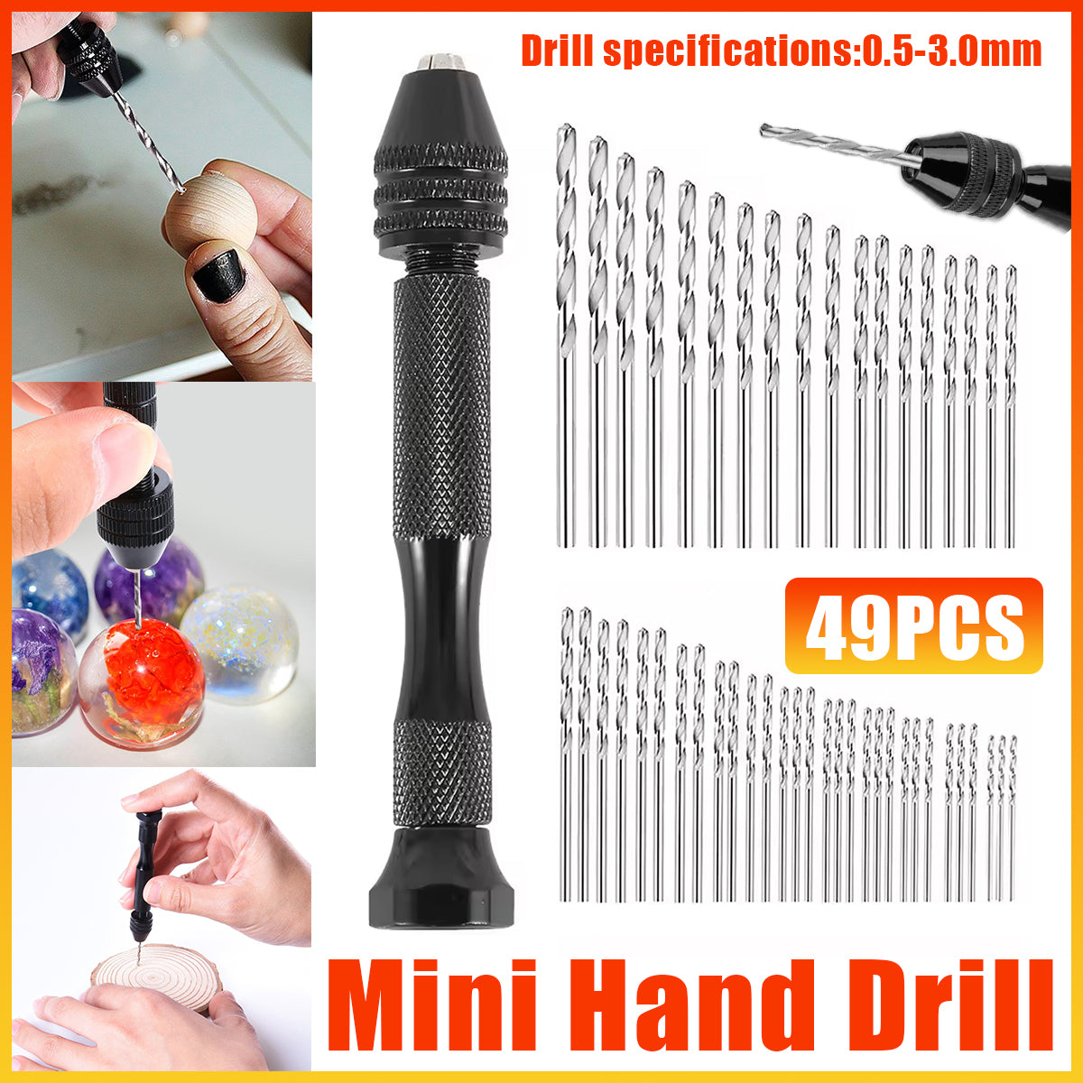 Mini Hand Drill Vise Twist Bits Woodworking Precision 49PCS Set
