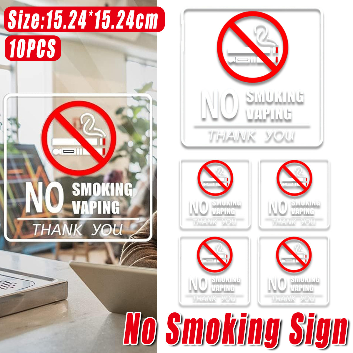 No Smoking Sign Waterproof Removable Safety Sticker Label 10pcs