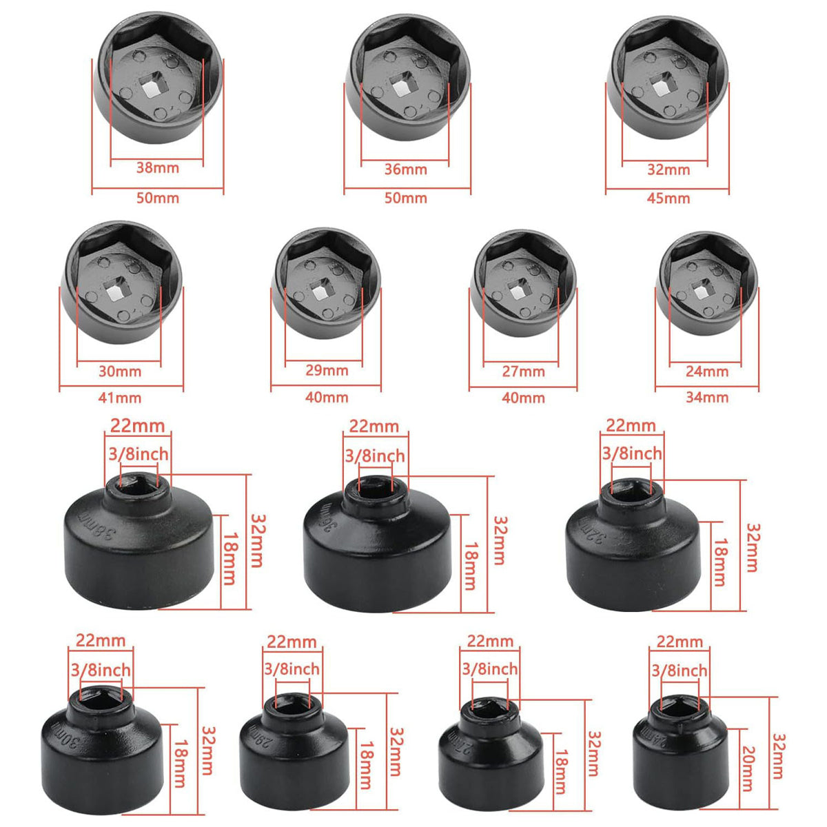 7-Piece Oil Filter Wrench Socket Set for 3/8-In Drive Oil Changes