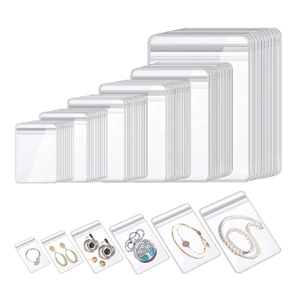 100pcs PVC Self-Sealing Jewelry Bags Dustproof Anti-Oxidation