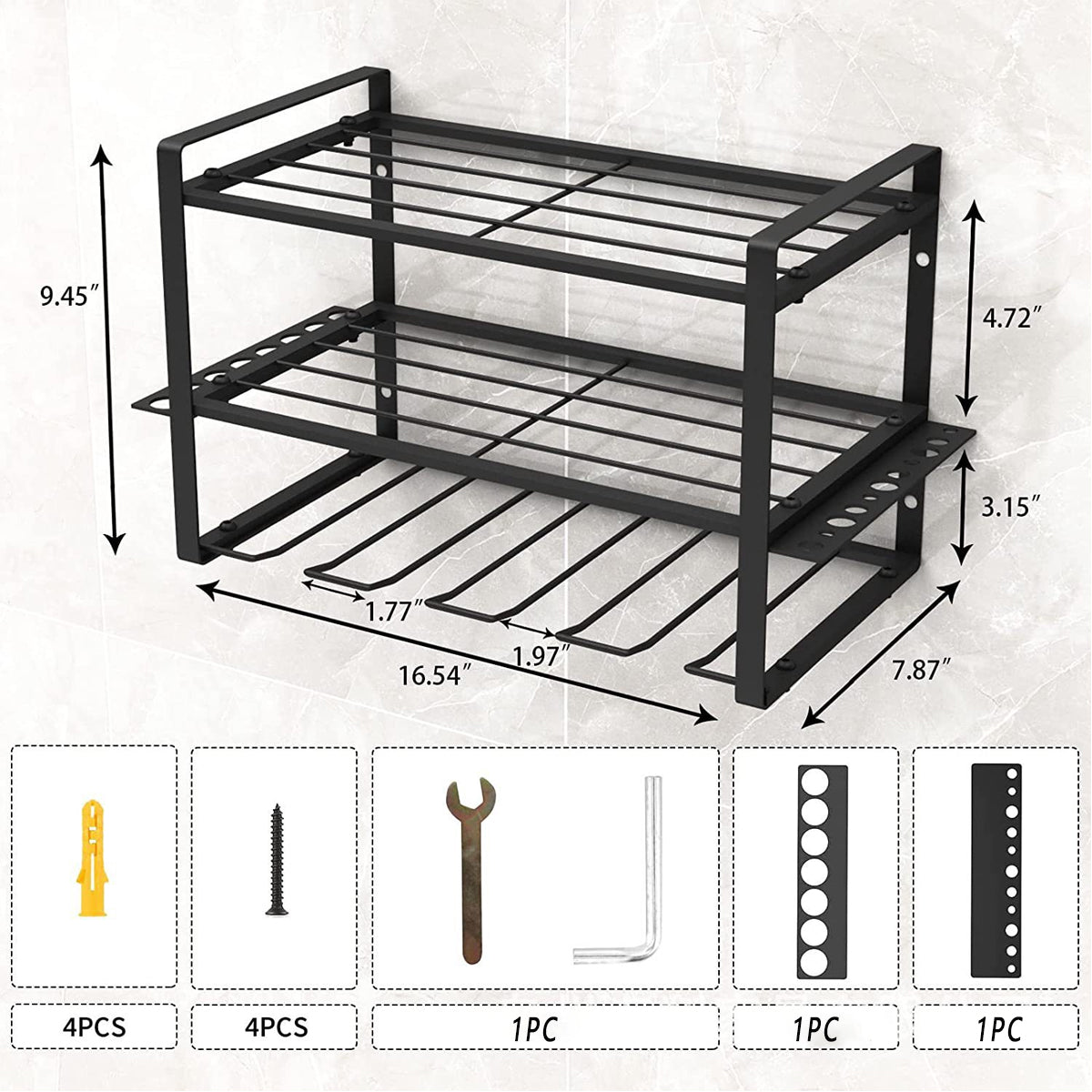 Heavy Duty Wall Mount Power Tool Rack 3 Layer Organizer