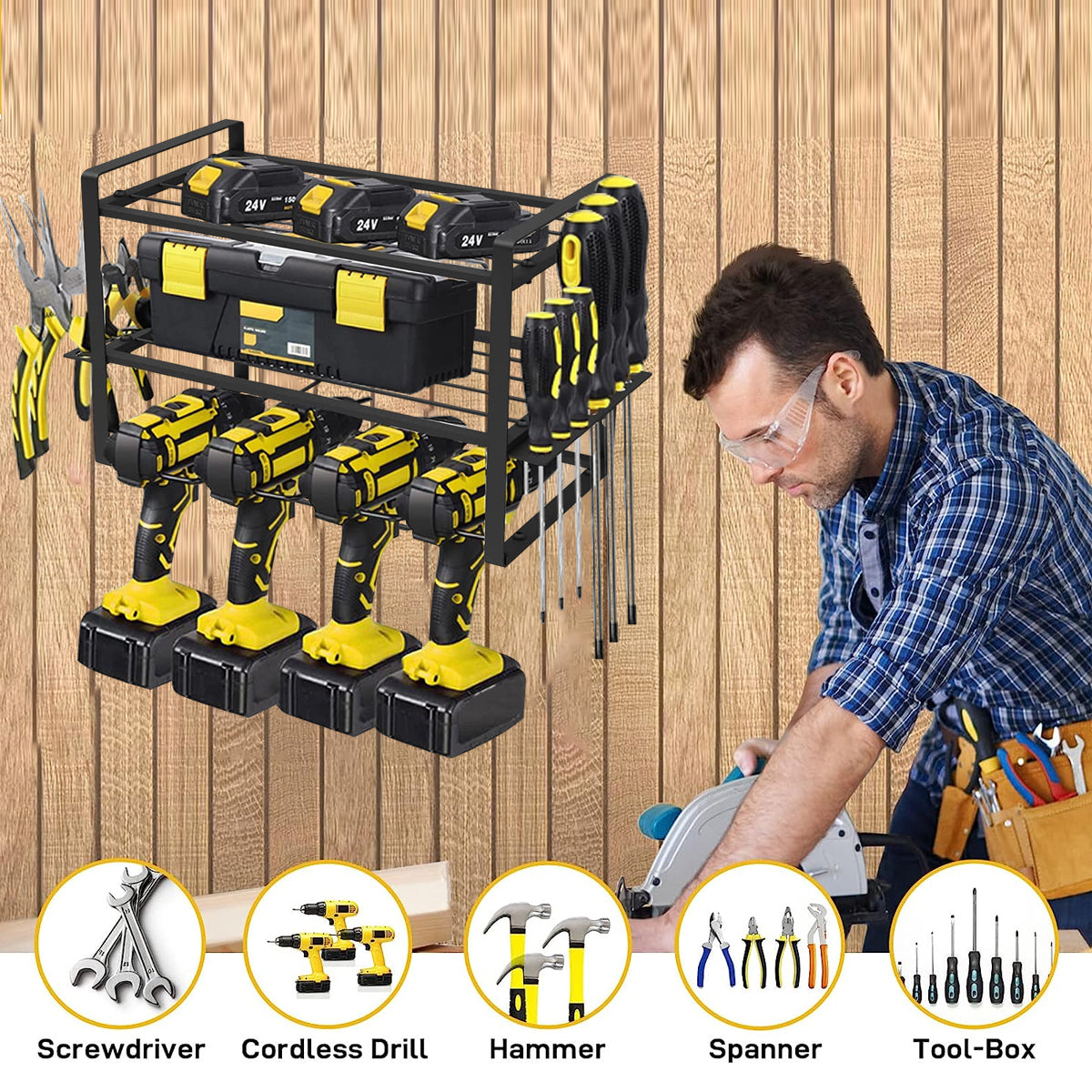 Heavy Duty Wall Mount Power Tool Rack 3 Layer Organizer