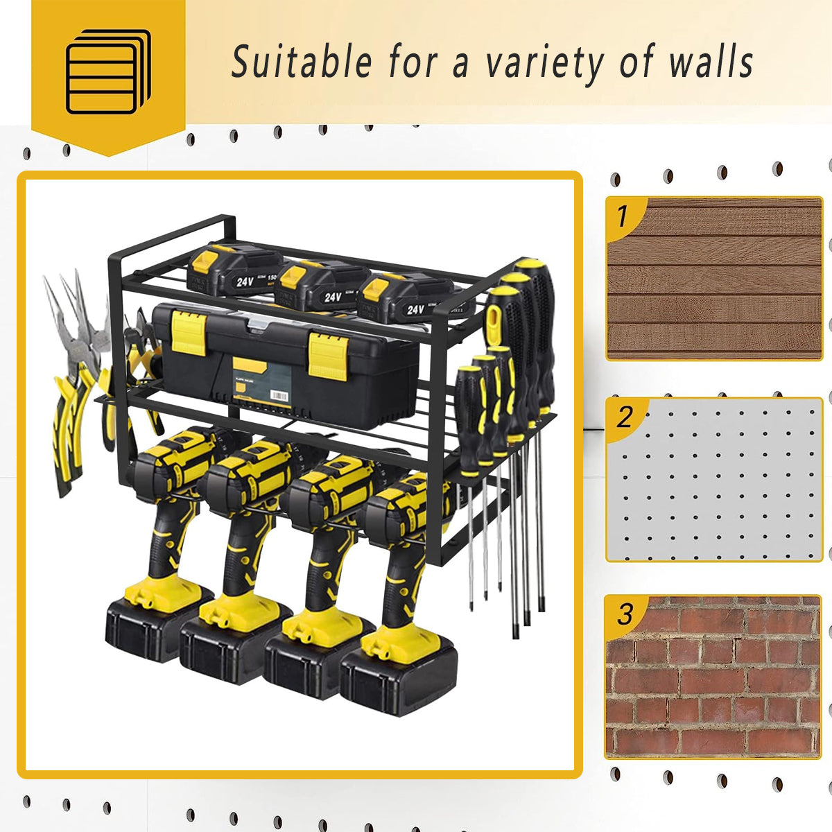 Heavy Duty Wall Mount Power Tool Rack 3 Layer Organizer