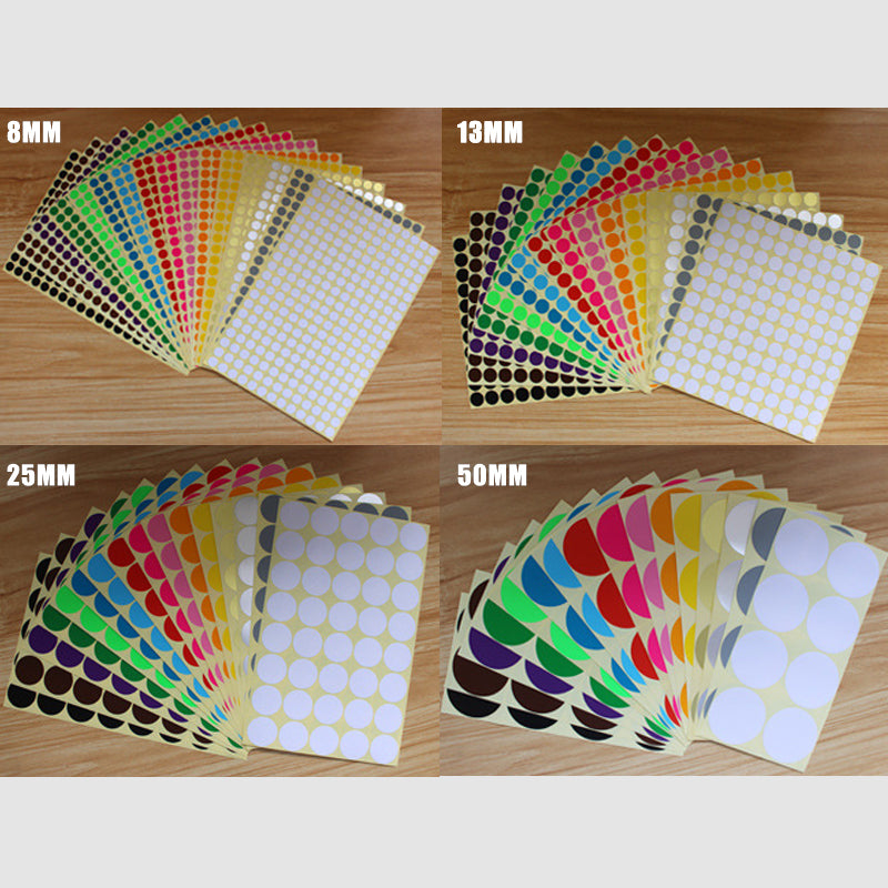 Round Coloured Dot Stickers 8mm–50mm Adhesive Label Set