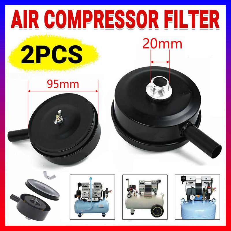 2 PCS Compressor Male Threaded 20mm Air Intake Silencer Filter Black
