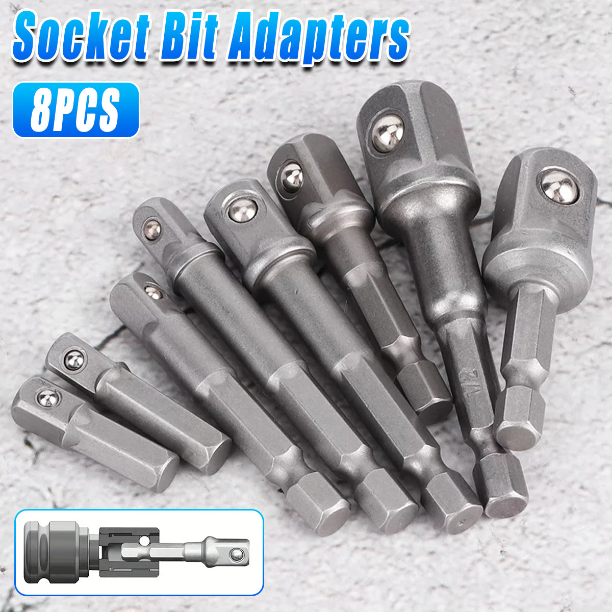 8PCS Hex Shank Socket Adapter Set for Drill Impact Driver
