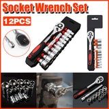 12PCS Socket Ratchet Wrench Set Quick Release 1/4" Tool Kit