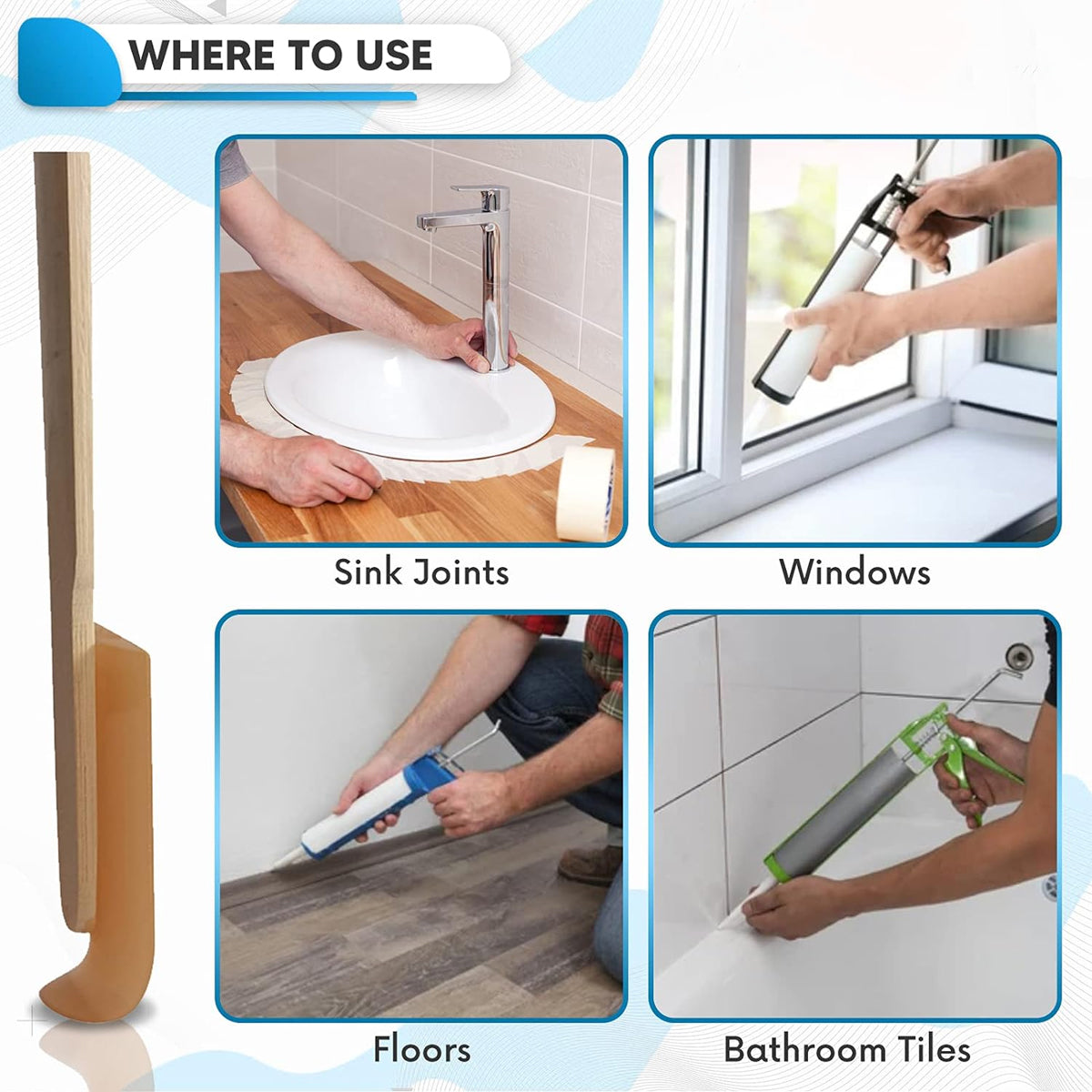 4PCS Squeegee Grout Sealant Spatula Set for Caulking Tiles