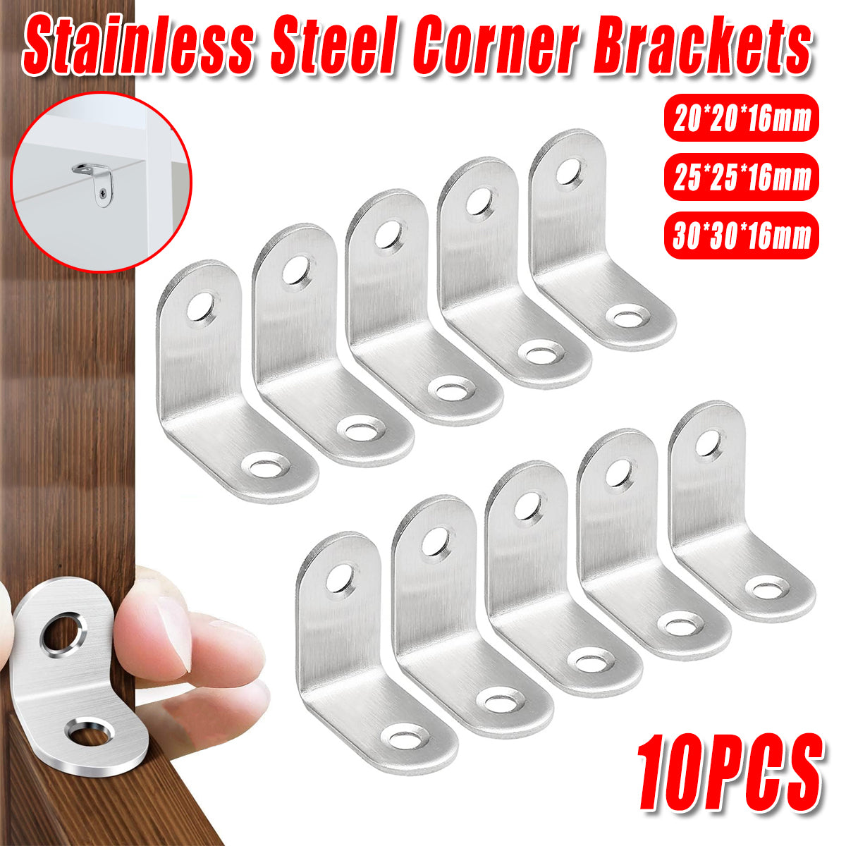 10PCS 90 Degree L-Shaped Angle Brackets Stainless Steel Furniture Support