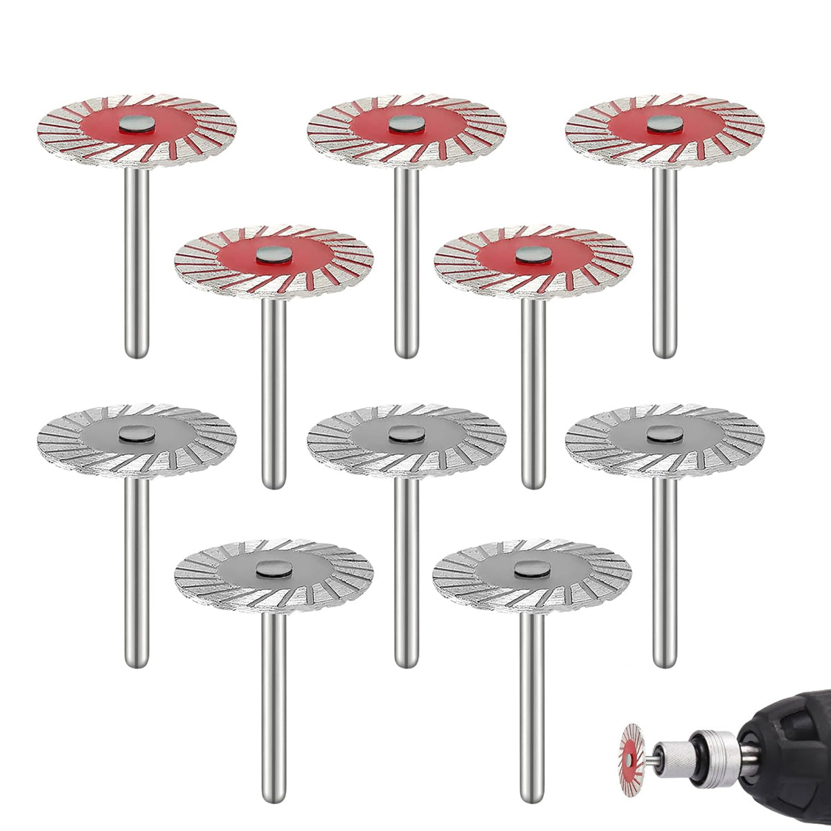 10PCS 40mm Stone Engraving Cutting Blades Diamond Rotary Tool Discs with Handle