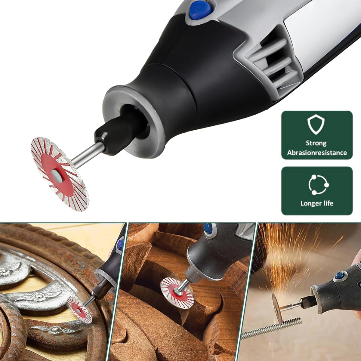 10PCS 40mm Stone Engraving Cutting Blades Diamond Rotary Tool Discs with Handle