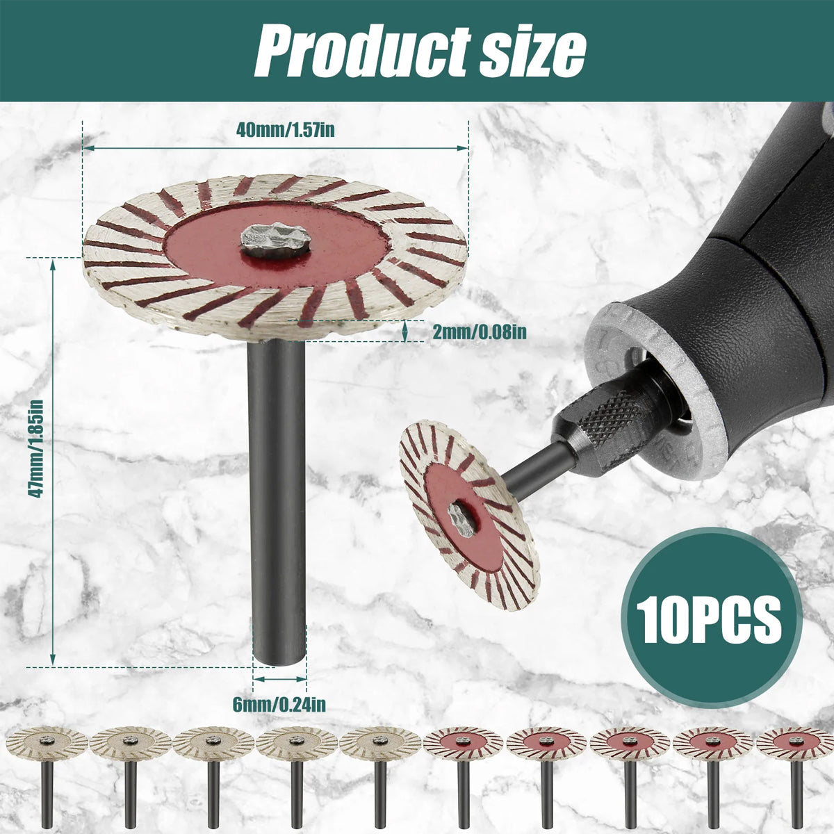 10PCS 40mm Stone Engraving Cutting Blades Diamond Rotary Tool Discs with Handle