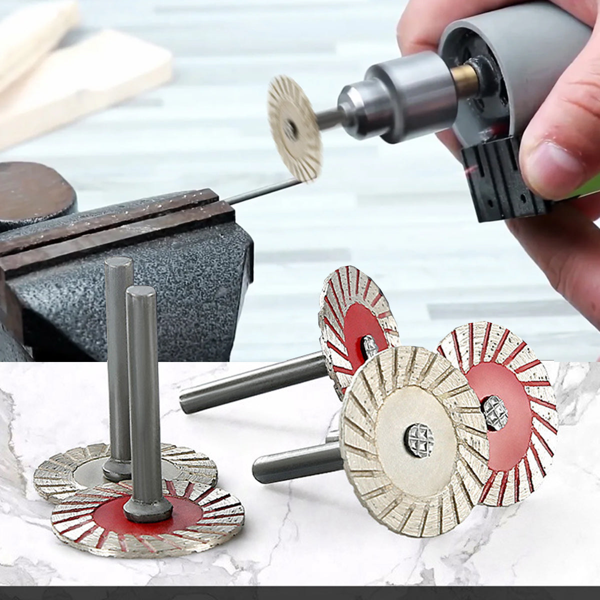 10PCS 40mm Stone Engraving Cutting Blades Diamond Rotary Tool Discs with Handle