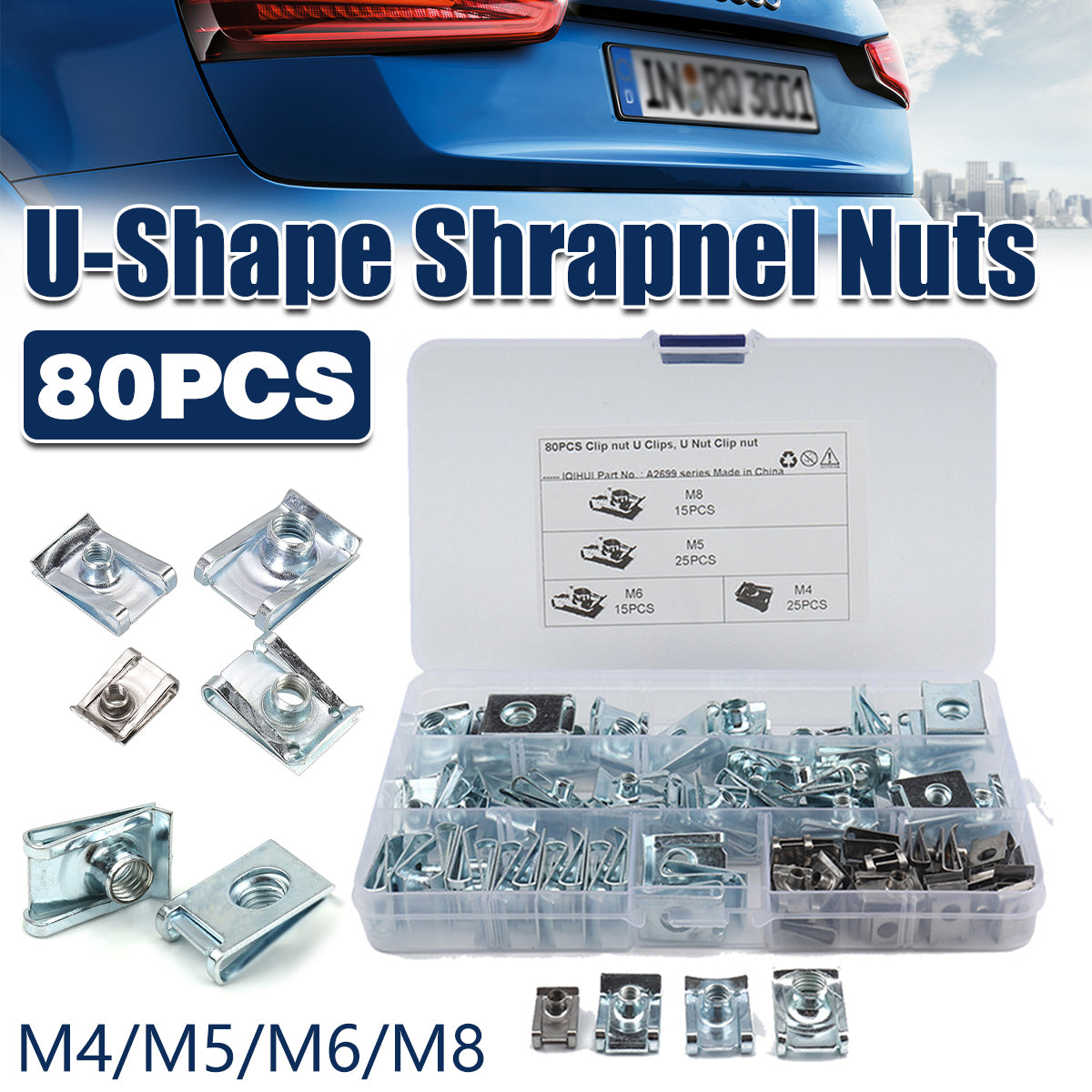 80PCS Stainless Steel M4-M8 Sheet Metal Nut Clips Assortment