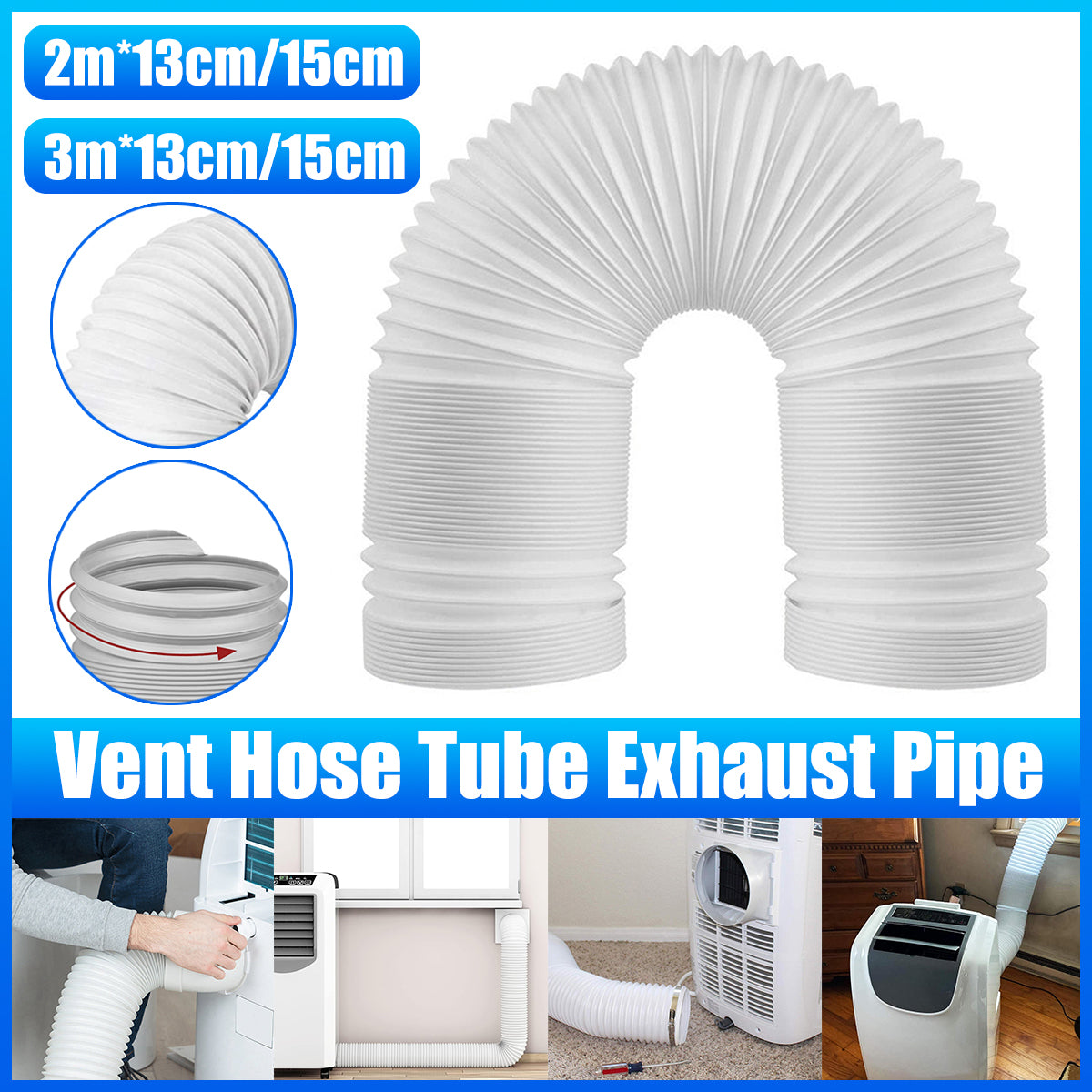 Portable AC Exhaust Hose 13/15cm Extendable Vent Pipe PP Steel Wire