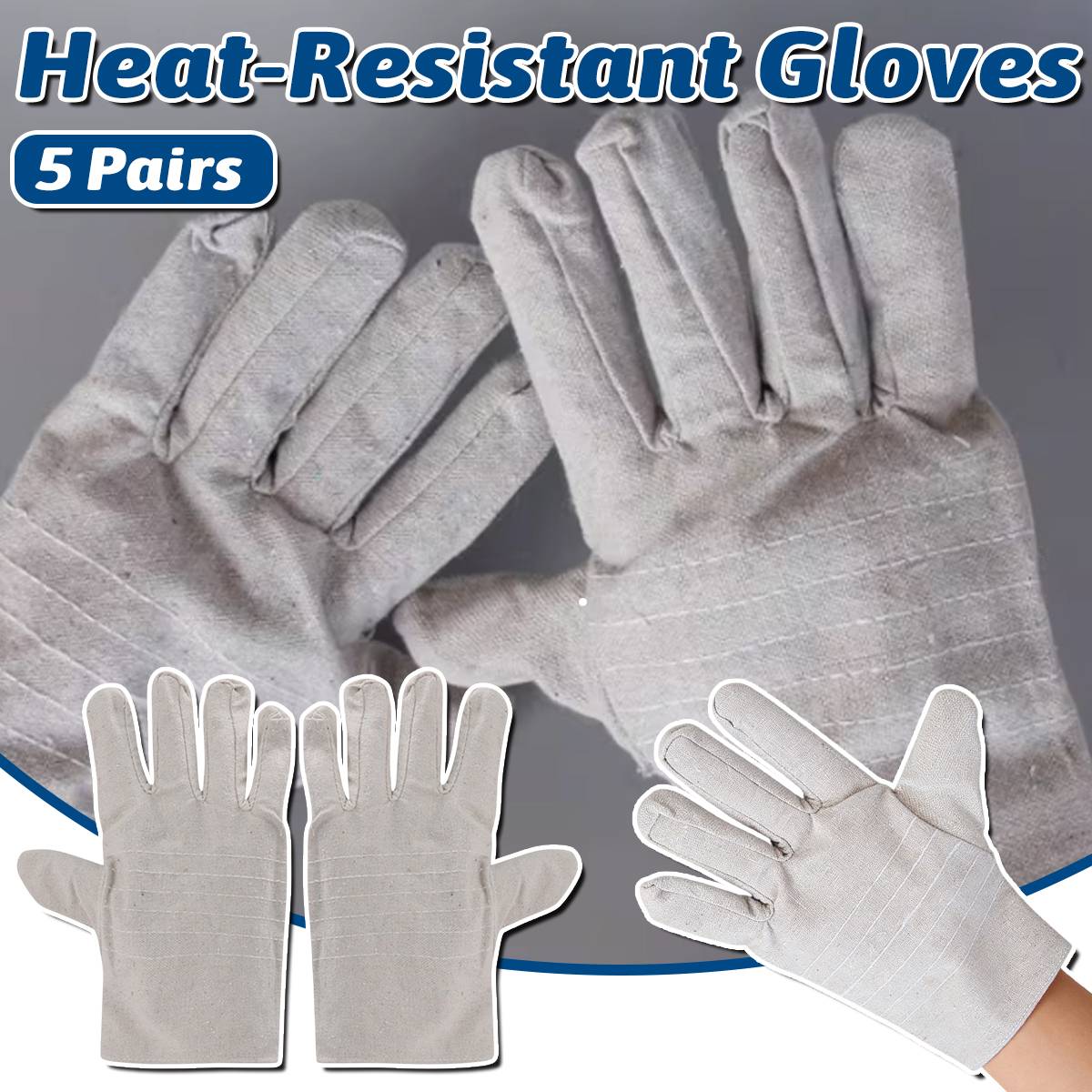 Canvas Welding Gloves Heat Resistant Double Layer Work Gloves 5 Pairs