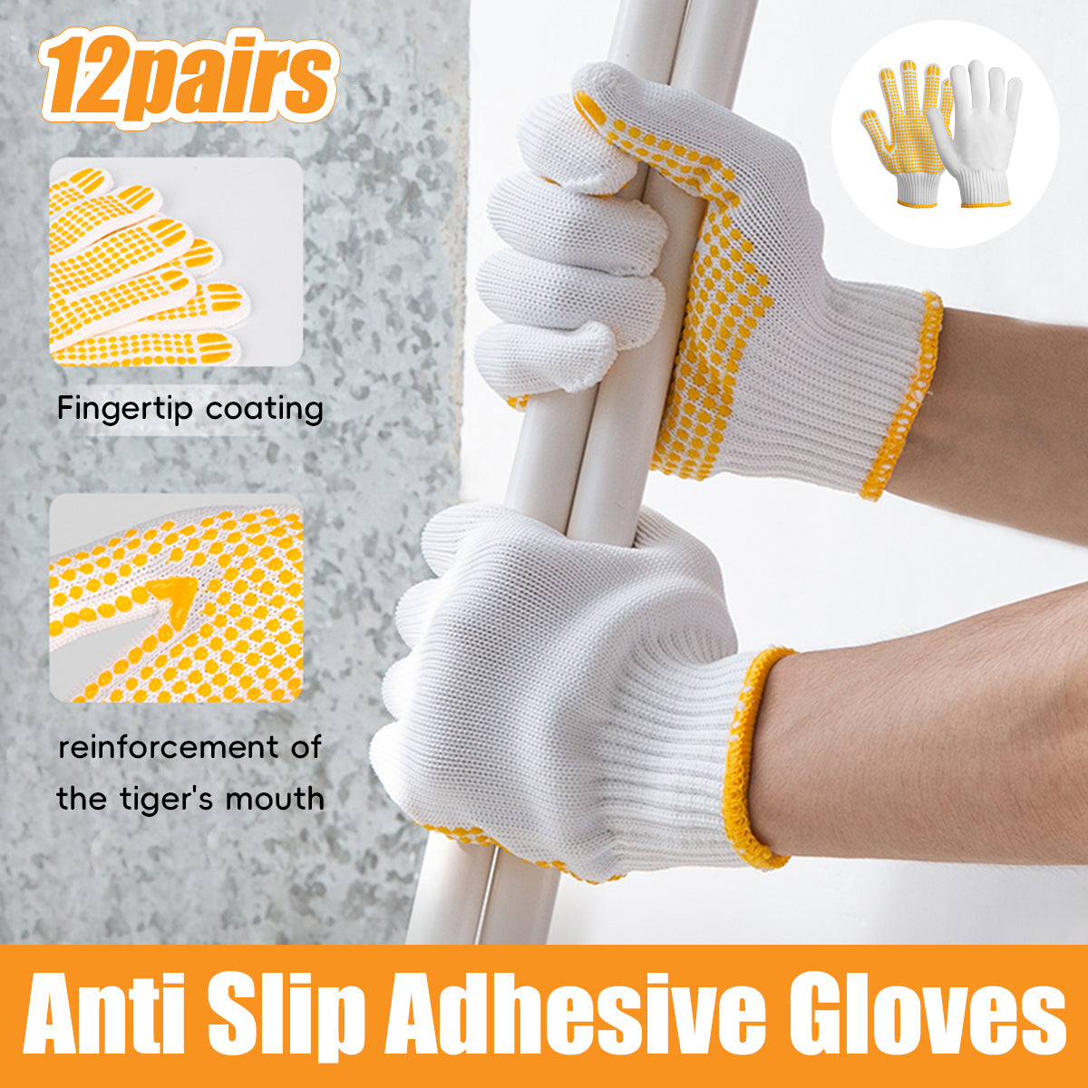 Anti Slip Dotted Work Gloves Wear Resistant Safety Gloves 12Pairs