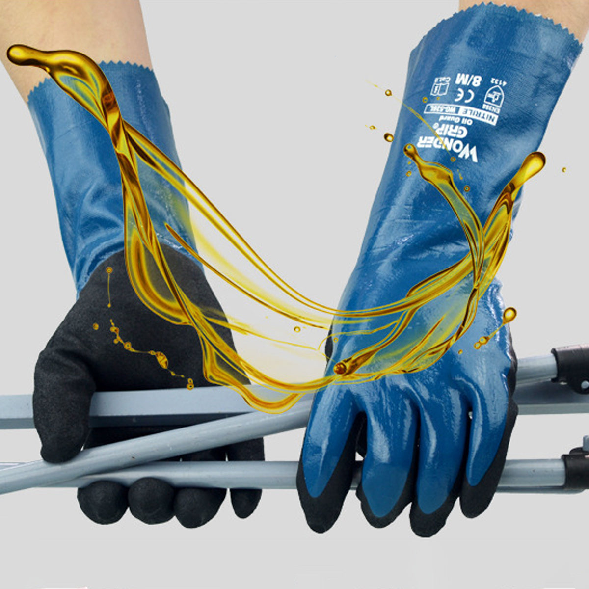 Extended Nitrile Oil Proof Work Gloves 30cm Non Slip Repair Gloves