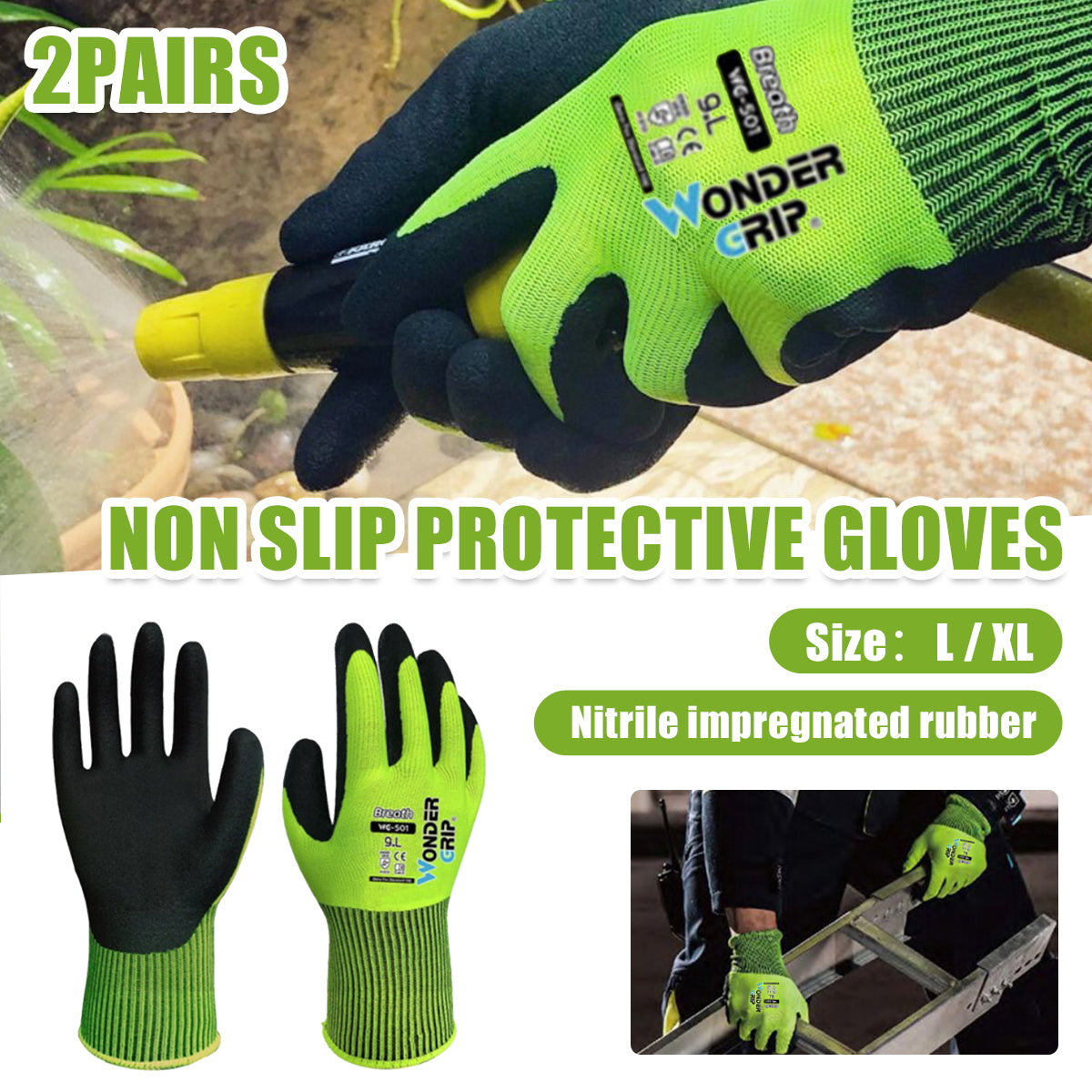 Nitrile Dipped Work Gloves Oil Resistant Non Slip Labor Gloves 2 Pairs