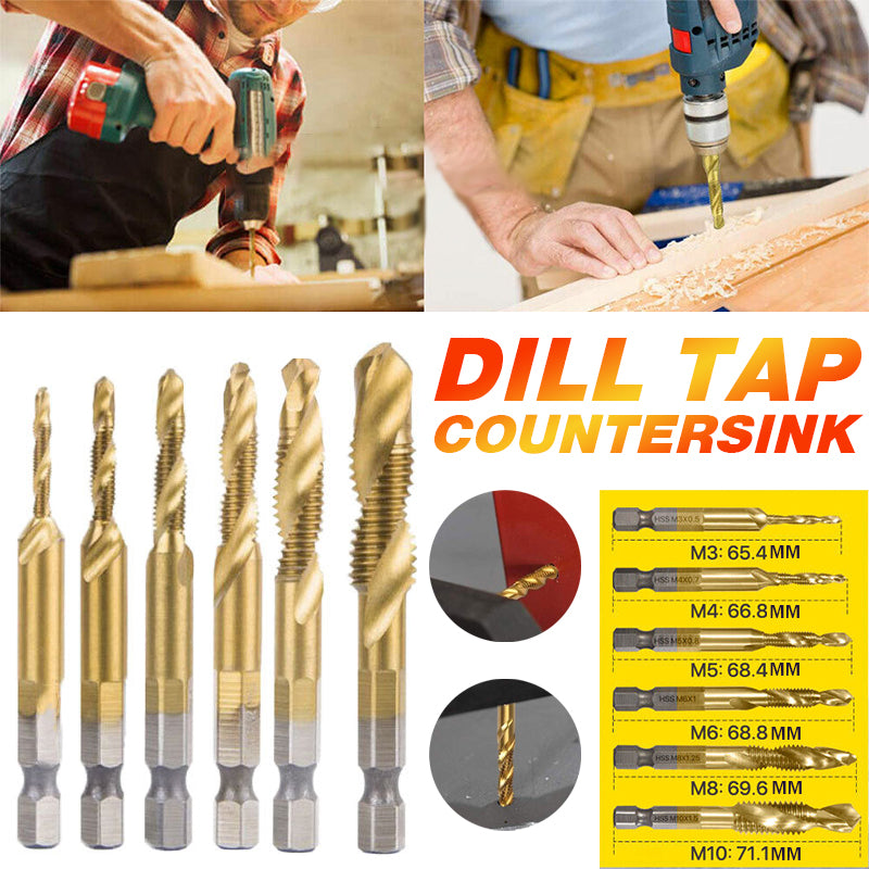 6 HSS Hex Shank Tap Drill Bits Metric Thread Screw Tapping Set