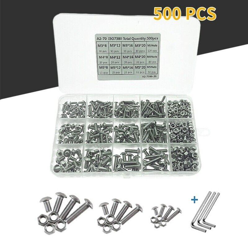 M3 M4 M5 500PCS Stainless Steel Hex Socket Screw Nut Set