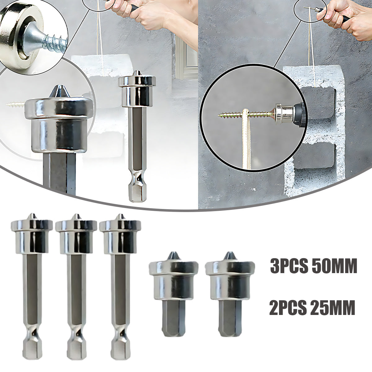 Magnetic Screwdriver Bits 25mm/50mm Positioning 5PCS Set