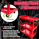 3 Tier Steel Tool Trolley Workshop Rolling Cart with Handle