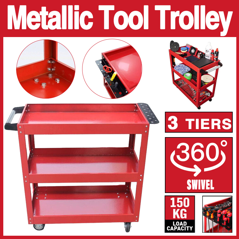 3 Tier Steel Tool Trolley Workshop Rolling Cart with Handle