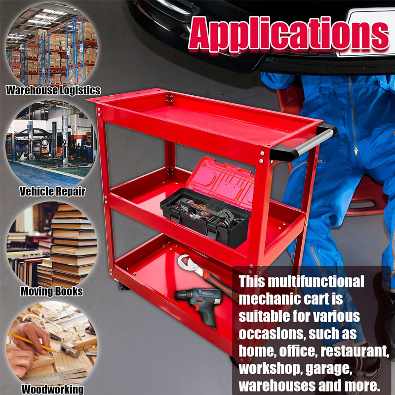3 Tier Steel Tool Trolley Workshop Rolling Cart with Handle