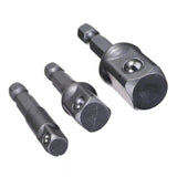 3PC Drill Socket Adapter Hex Drive To 1/4" 3/8" 1/2" Impact Driver