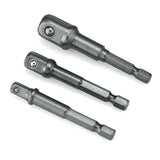 3PC Drill Socket Adapter Hex Drive To 1/4" 3/8" 1/2" Impact Driver