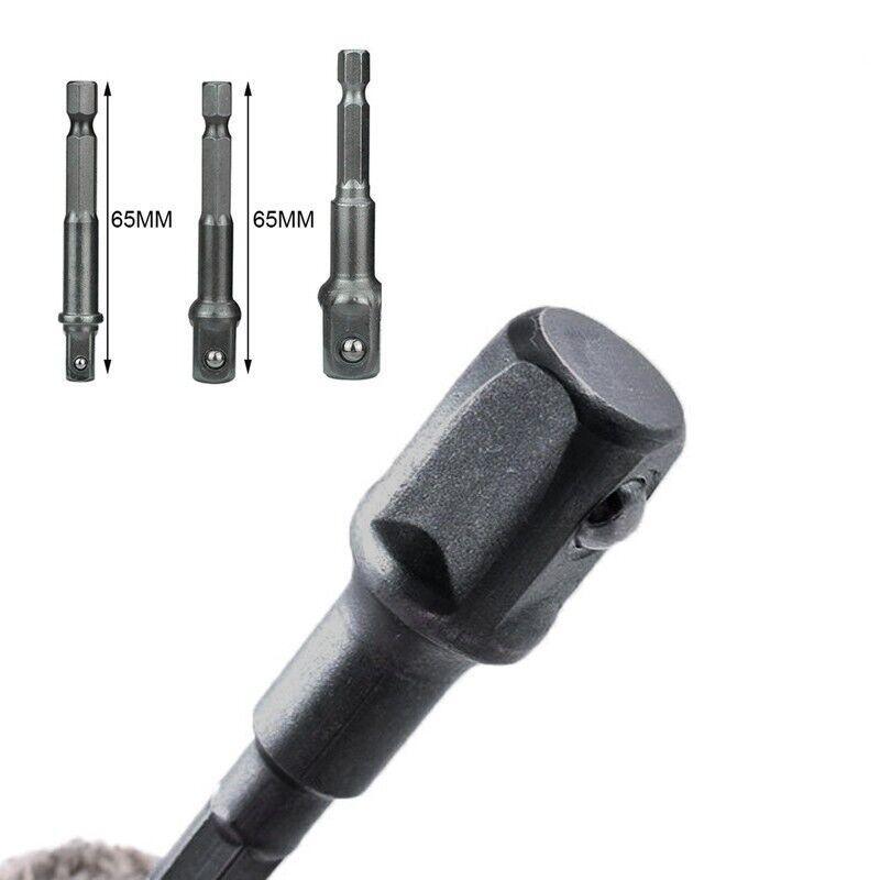 3PC Drill Socket Adapter Hex Drive To 1/4" 3/8" 1/2" Impact Driver