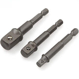 3PC Drill Socket Adapter Hex Drive To 1/4" 3/8" 1/2" Impact Driver