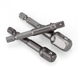 3PC Drill Socket Adapter Hex Drive To 1/4" 3/8" 1/2" Impact Driver