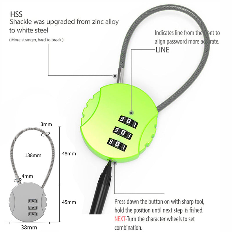 Combination Lock Padlock 3 Digit Security 1PC for Bike Shelves