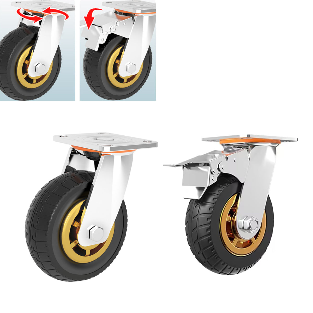 4pcs 6 Inch Heavy Duty Swivel Caster Wheels 1000KG Load with Brakes