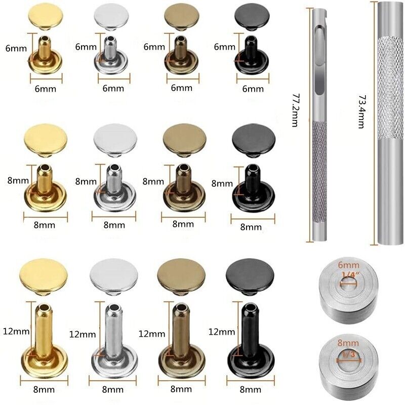 Leather Rivets Tool Metal Stud Set Double Cap Belt Repair DIY Kit