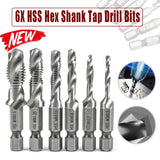 6PCS HSS Hex Shank Tap Drill Bits Metric Thread Screw Tapping Set
