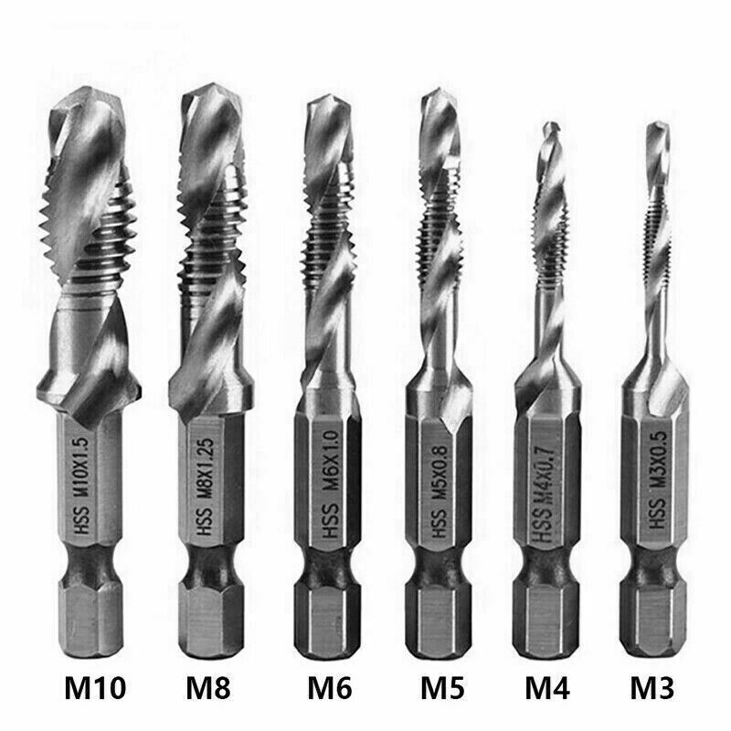 6PCS HSS Hex Shank Tap Drill Bits Metric Thread Screw Tapping Set