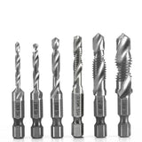 6PCS HSS Hex Shank Tap Drill Bits Metric Thread Screw Tapping Set