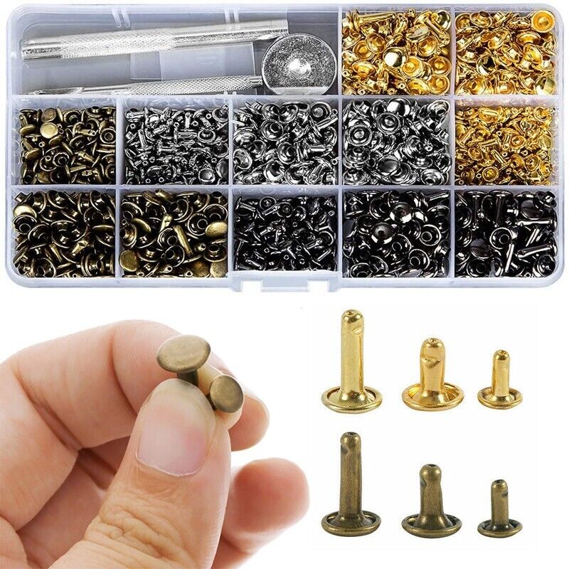 Leather Rivets Tool Metal Stud Set Double Cap Belt Repair DIY Kit