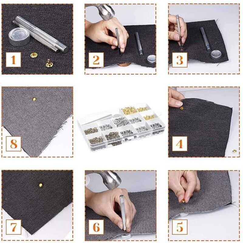 Leather Rivets Tool Metal Stud Set Double Cap Belt Repair DIY Kit