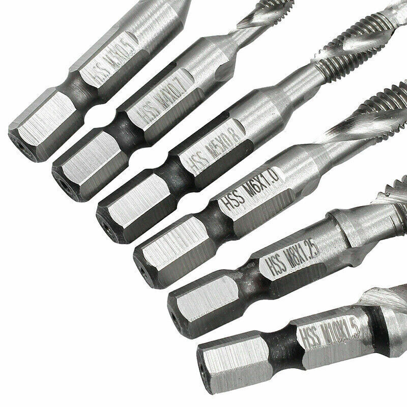 6PCS HSS Hex Shank Tap Drill Bits Metric Thread Screw Tapping Set