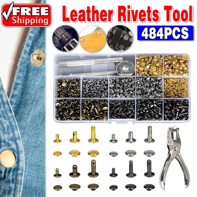 Leather Rivets Tool Metal Stud Set Double Cap Belt Repair DIY Kit