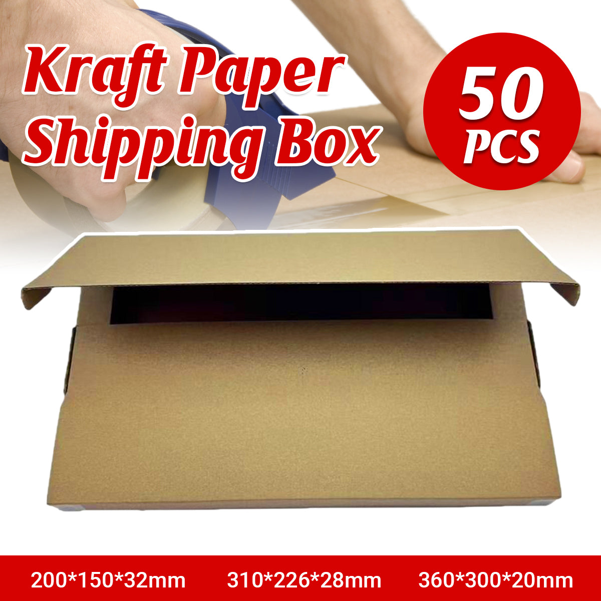 50PCS Kraft Paper Shipping Boxes for Warehouse Ecommerce Packing Storage