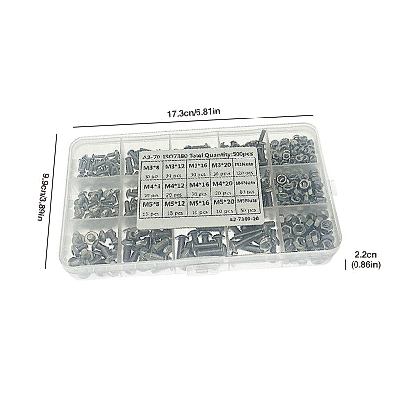 M3 M4 M5 500PCS Stainless Steel Hex Socket Screw Nut Set